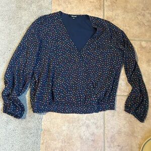 Navy Floral Long Sleeve Crop Top